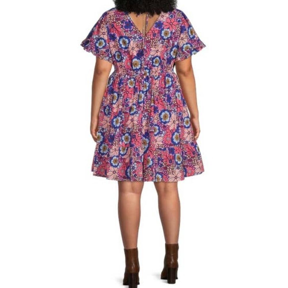 Terra & Sky Retro Floral/Lilac Bud Tiered Ruffle Midi Dress Plus Size 5x New - Picture 3 of 4